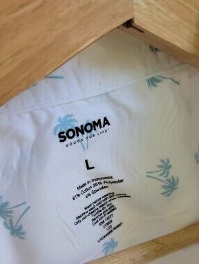 Sonoma White Shirt with Light Blue Palm Print
